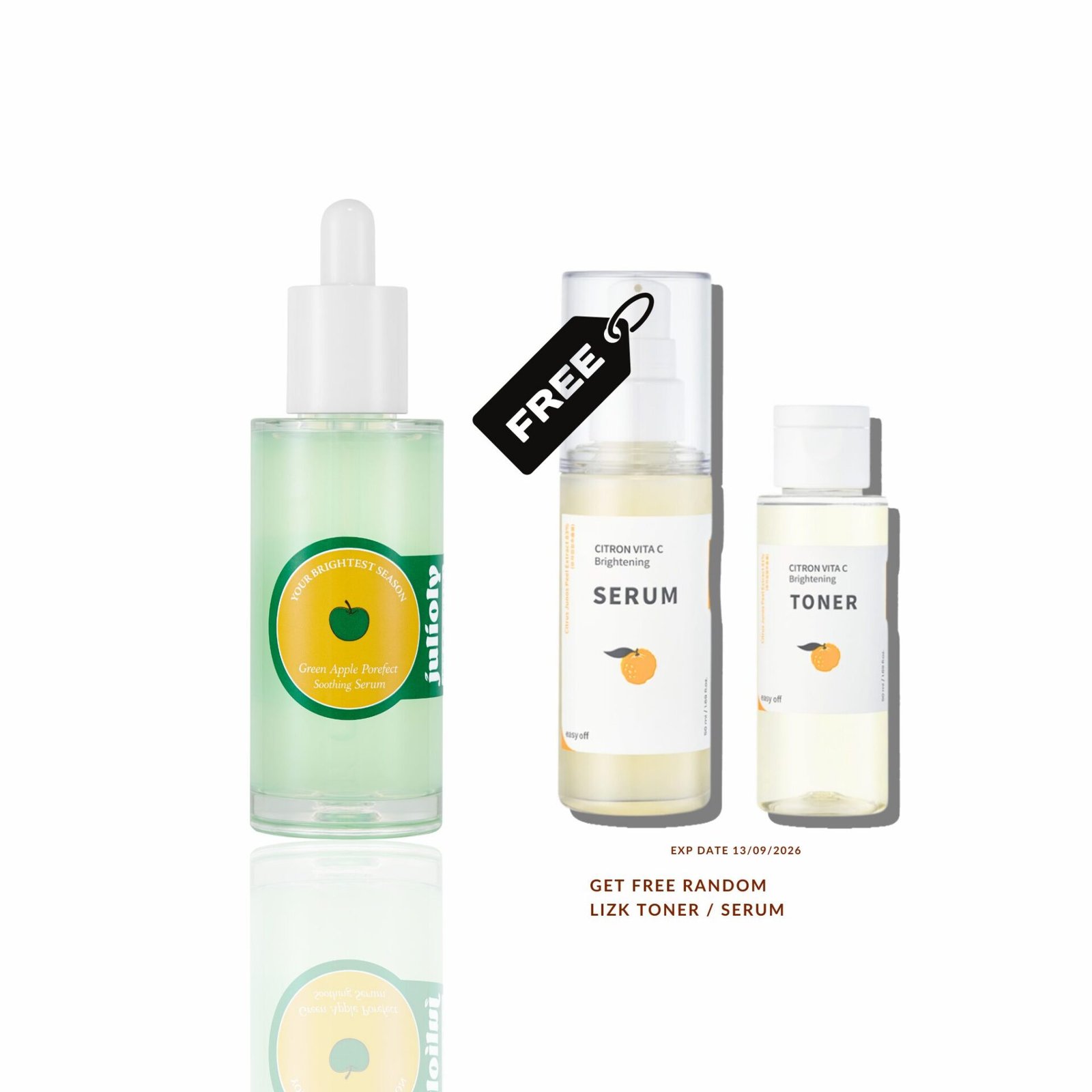JULIOLY Green Apple Porefect Soothing Serum FREE LizK Citron Vita C Serum/Toner 50ml